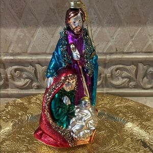 NWT Hand-Painted 7” Glass Nativity Ornament - Multicolor